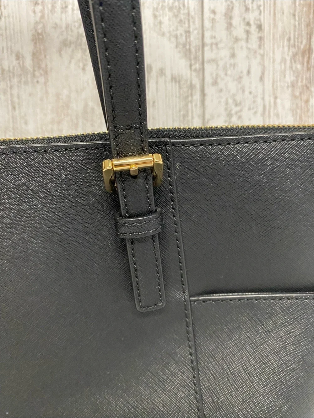 Michael Kors Black Saffiano Leather Tote with Gold Hardware